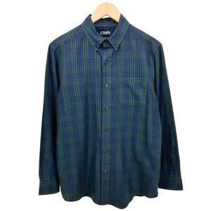 Chaps Mens Easy Care Twill Button Down Shirt Sz M Green Blue Plaid Long Sleeve